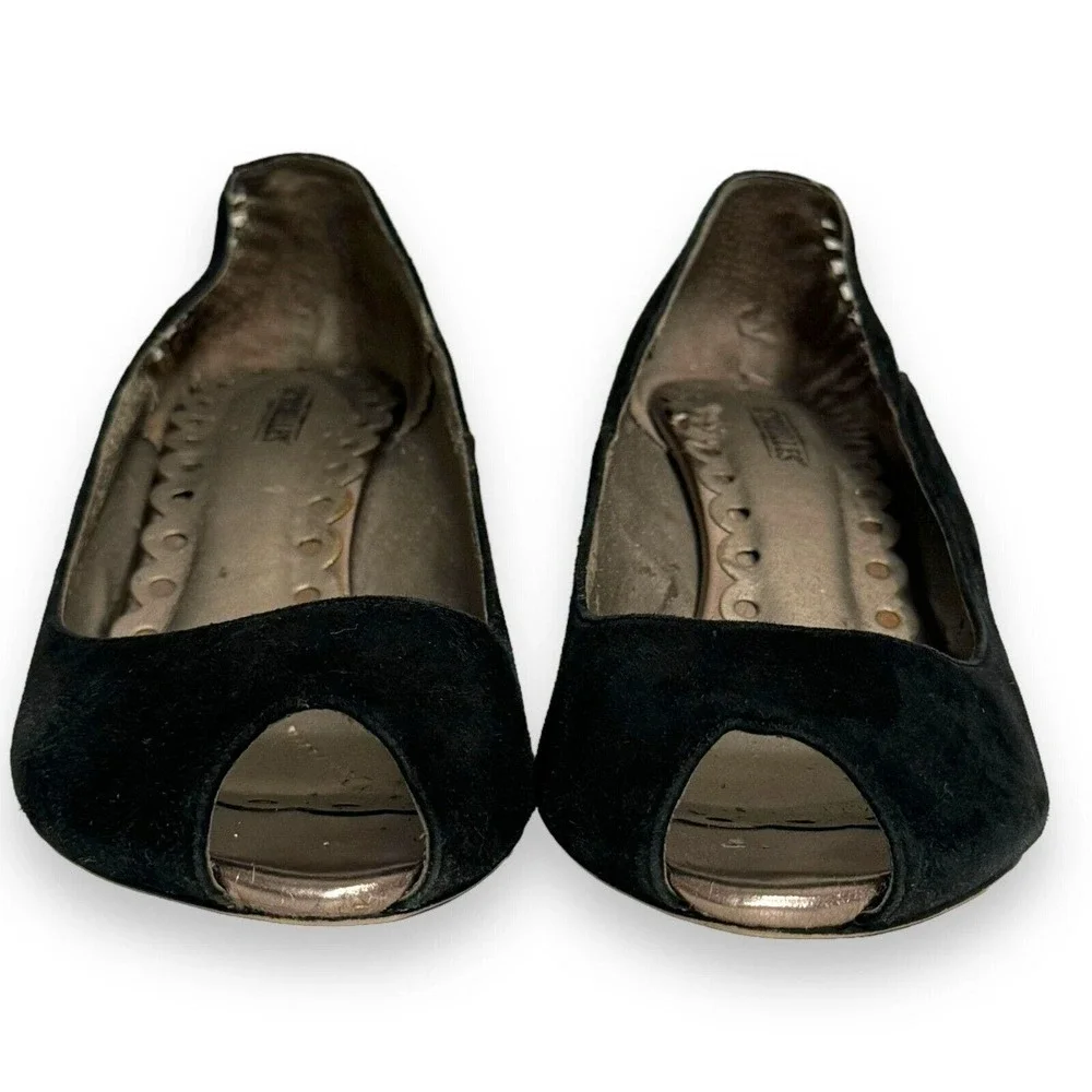 🍀 Seychelles Black Suede Pump Heels Cutout Mid Heel Peep Toe Slip On 10